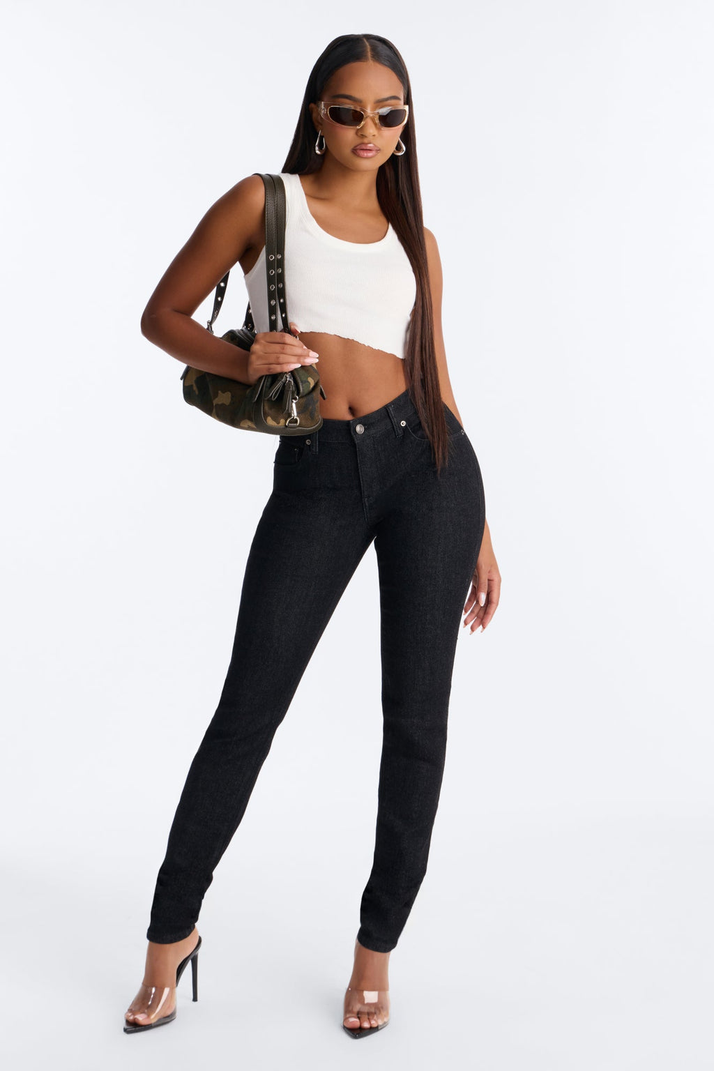 You Feel Me Stacked Long Length Stretch Skinny Jeans - Black
