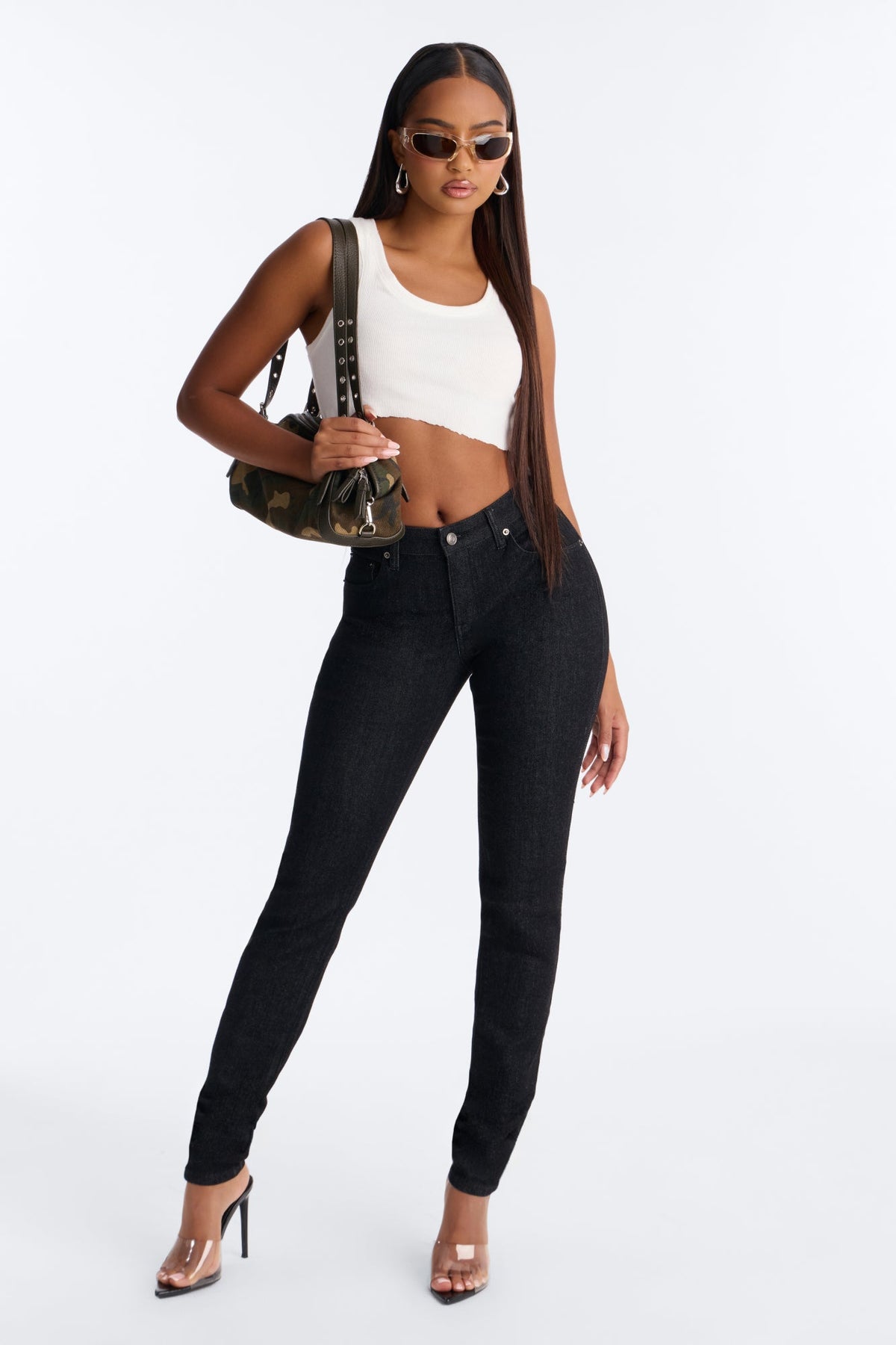 You Feel Me Stacked Long Length Stretch Skinny Jeans - Black