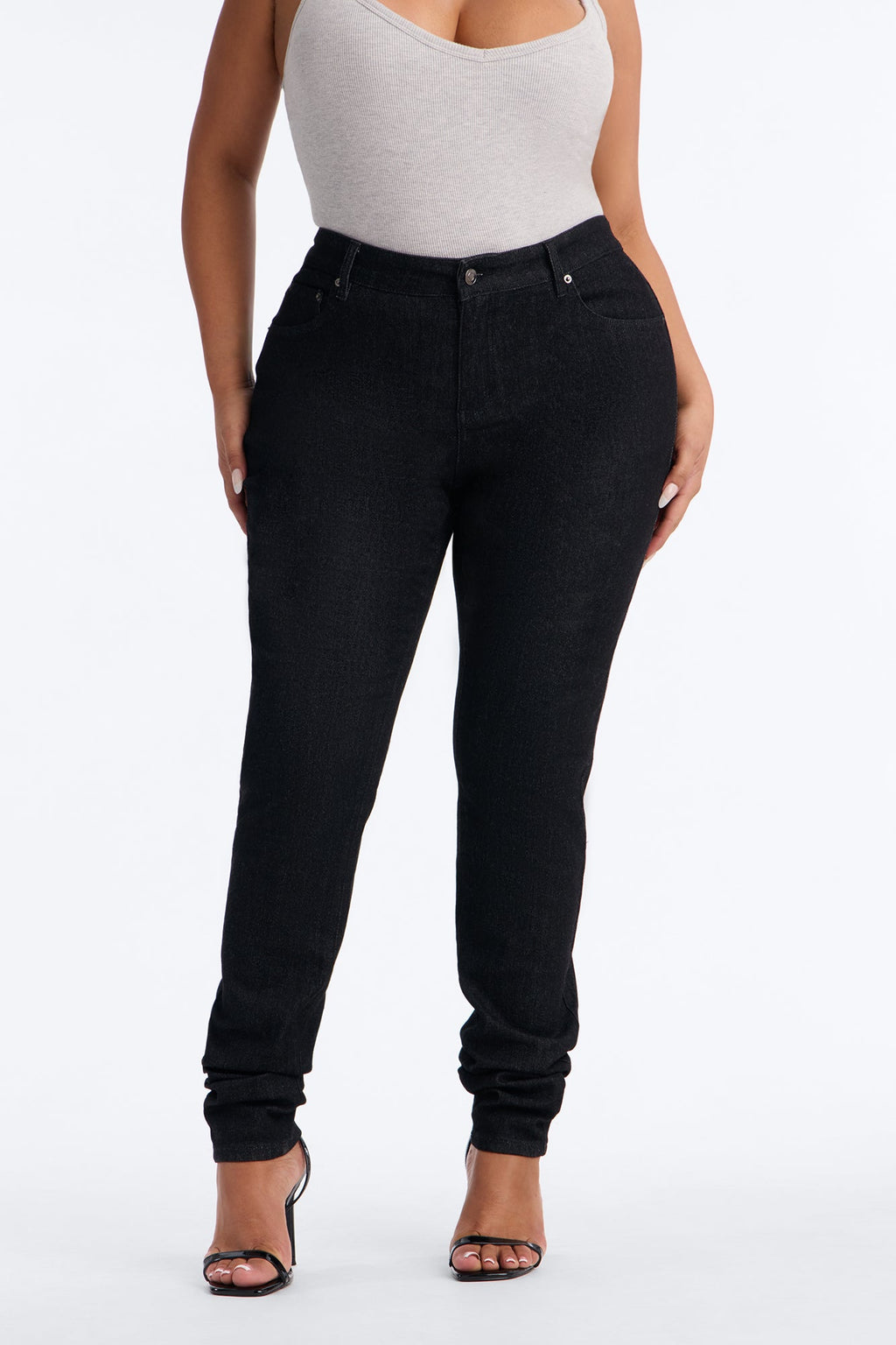 You Feel Me Stacked Long Length Stretch Skinny Jeans - Black