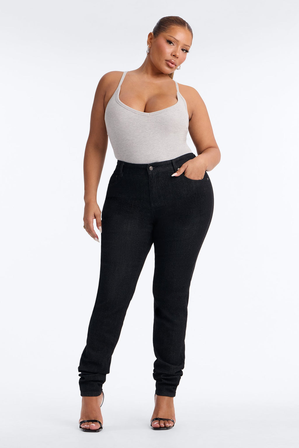You Feel Me Stacked Long Length Stretch Skinny Jeans - Black