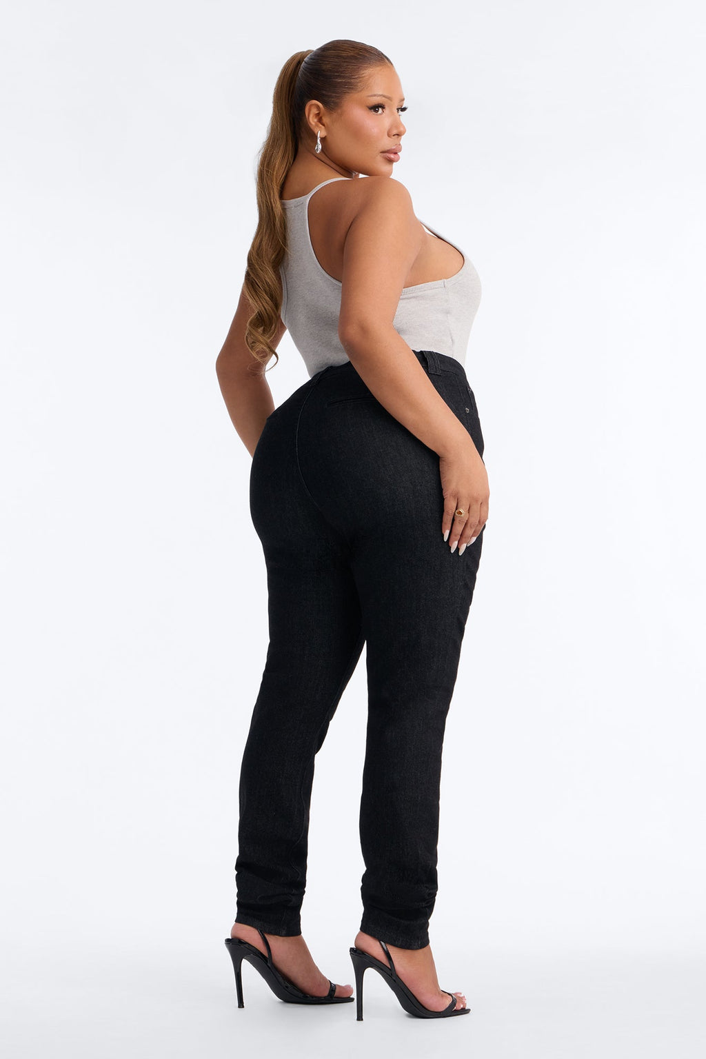 You Feel Me Stacked Long Length Stretch Skinny Jeans - Black