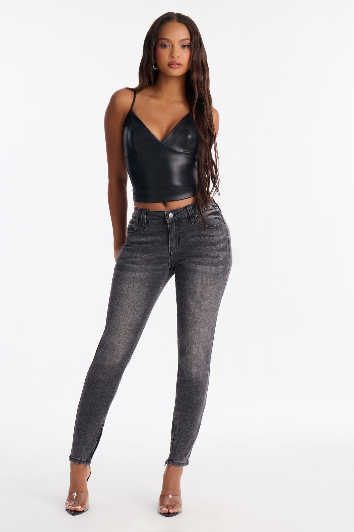 Wynwood Low Rise Zipped Skinny Jeans - Grey