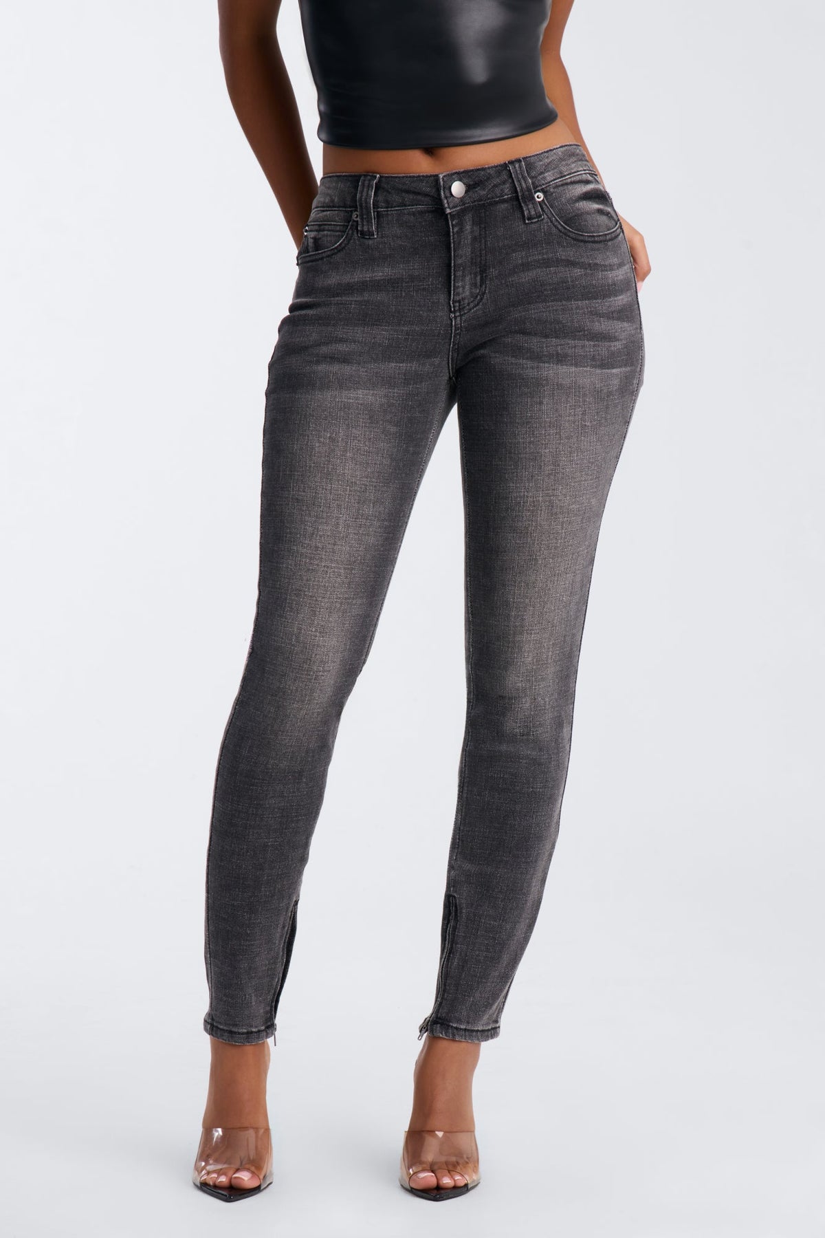 Wynwood Low Rise Zipped Skinny Jeans - Grey