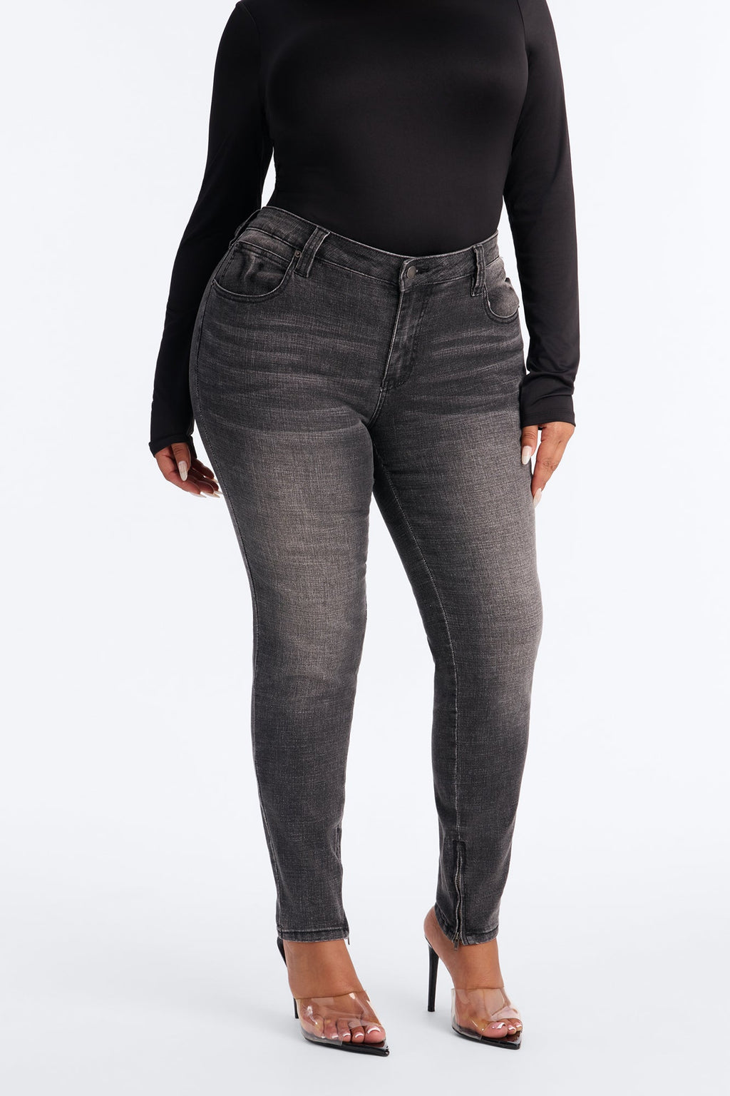Wynwood Low Rise Zipped Skinny Jeans - Grey