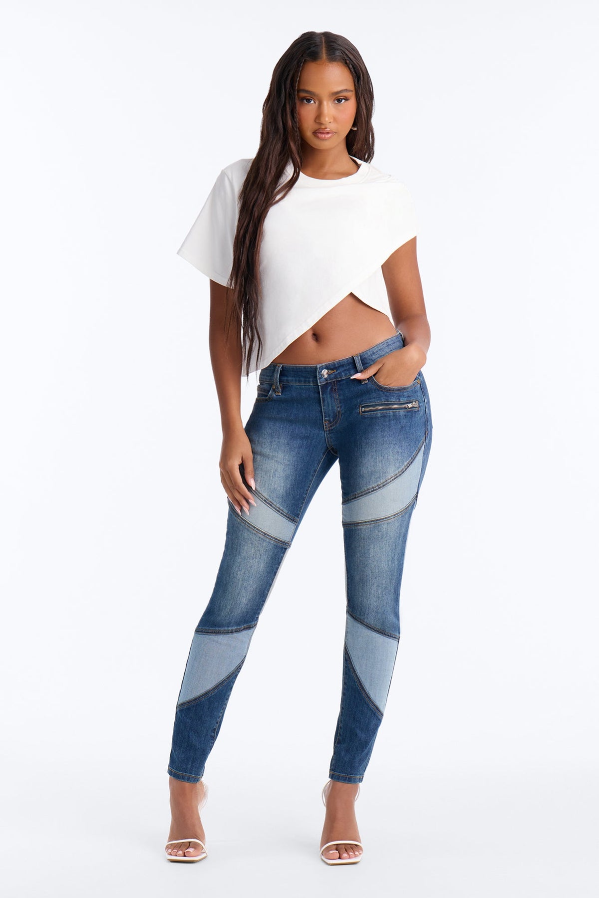 Such A Sweetheart Back Dip Stretch Low Rise Skinny Jeans - Dark Wash