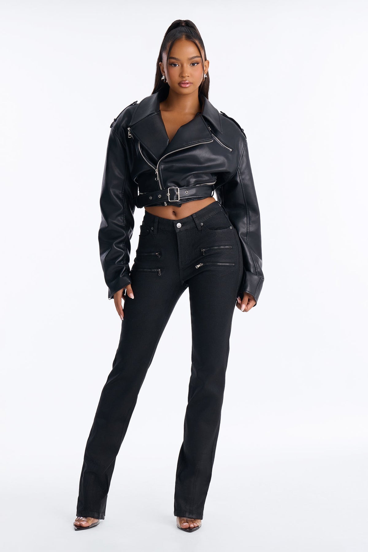 I Was There Coated Split Hem Skinny Jeans - Black