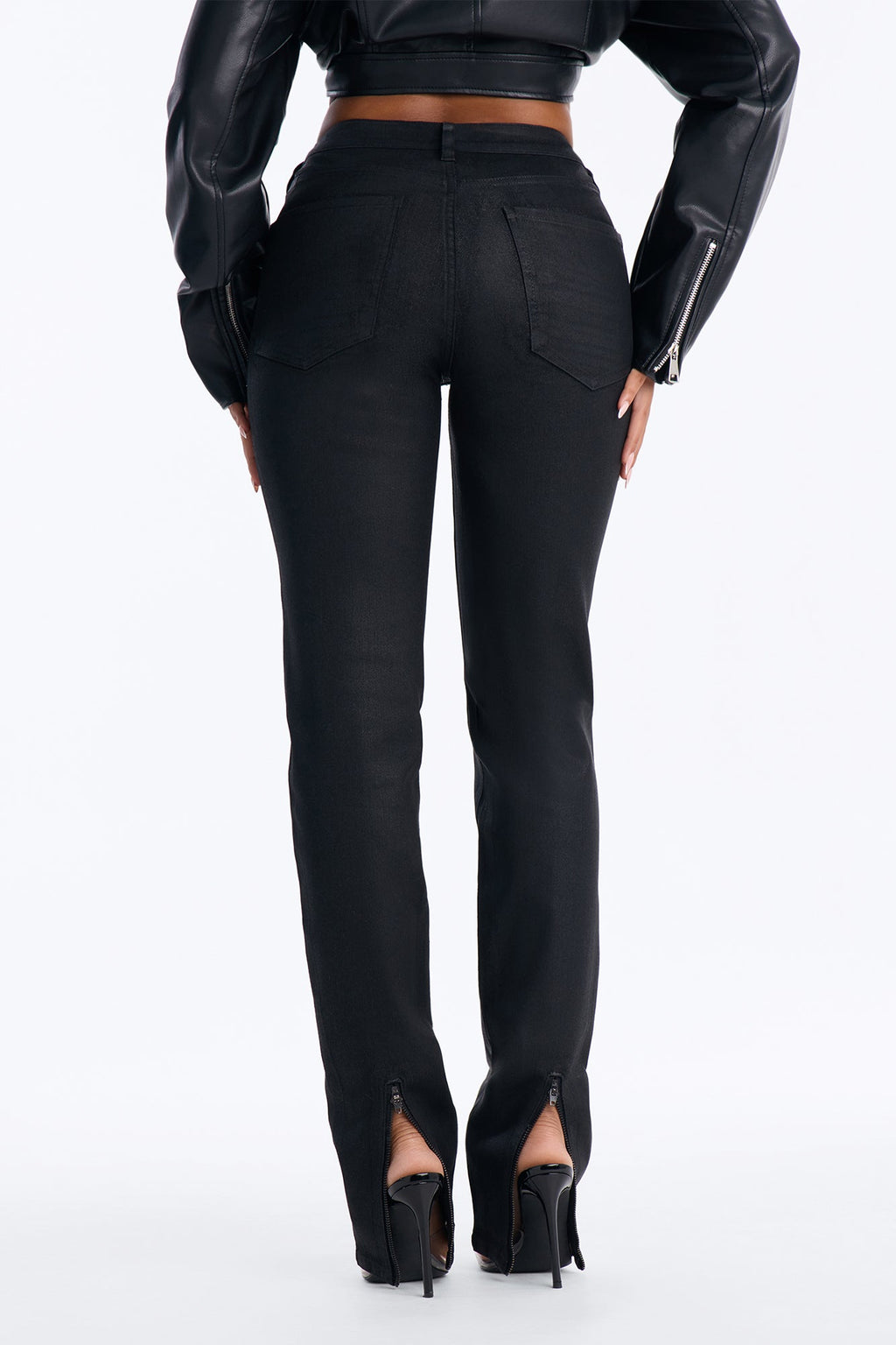 I Was There Coated Split Hem Skinny Jeans - Black