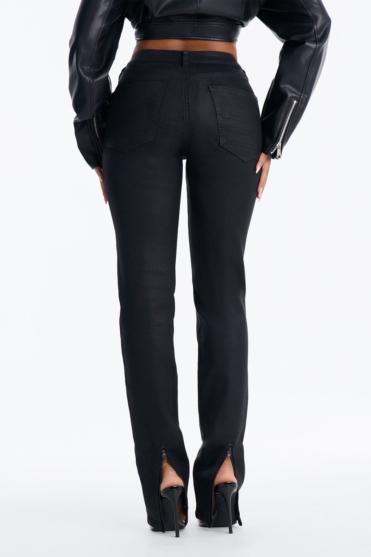 I Was There Coated Split Hem Skinny Jeans - Black