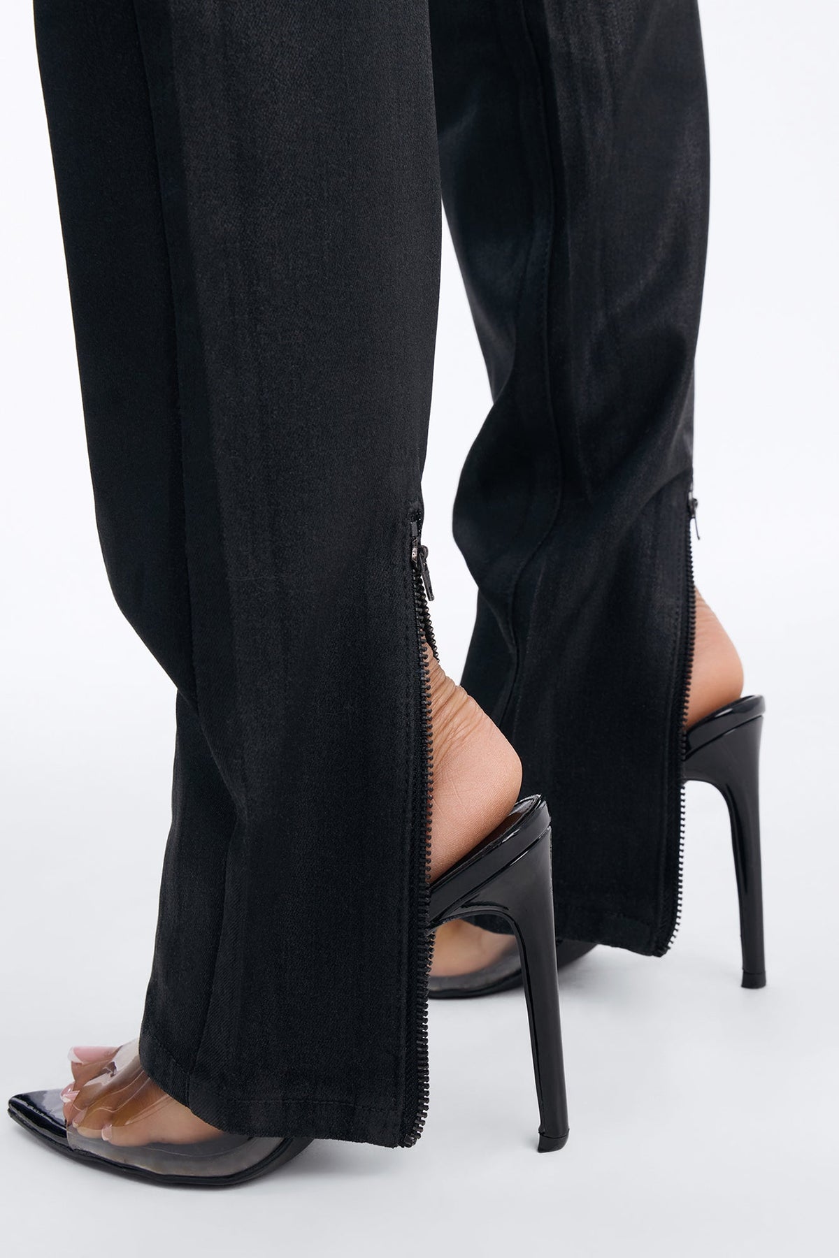 I Was There Coated Split Hem Skinny Jeans - Black