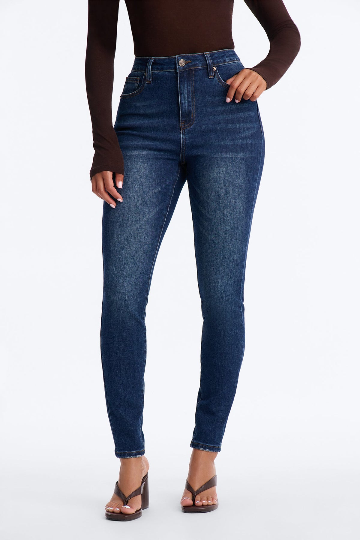 Jolene High Rise Embroidered Skinny Jeans - Dark Wash