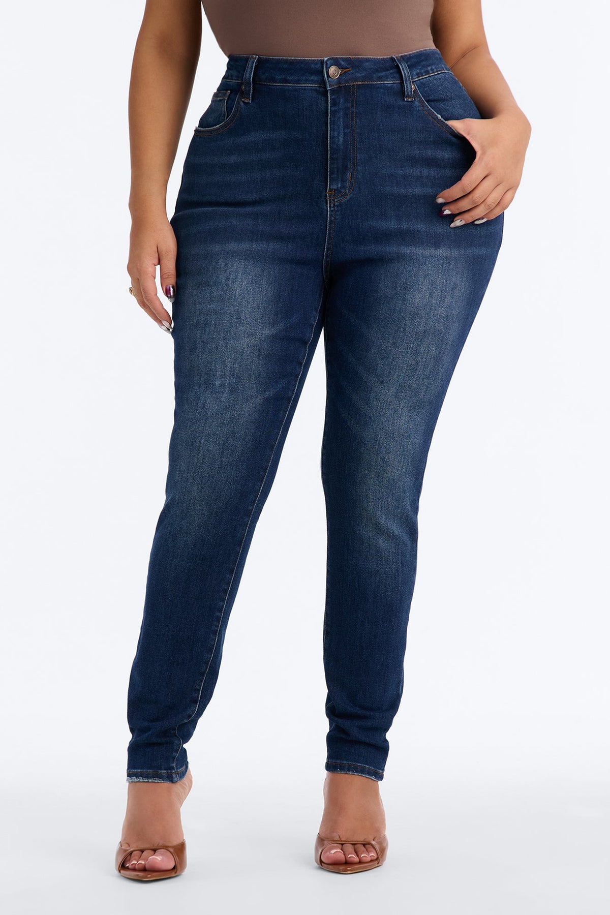 Jolene High Rise Embroidered Skinny Jeans - Dark Wash