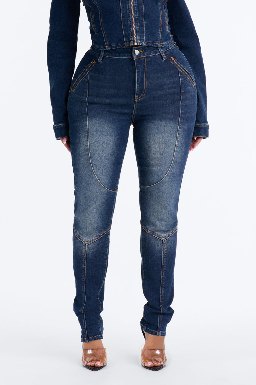 Fast Lane High Rise Stretch Skinny Moto Jeans - Dark Wash