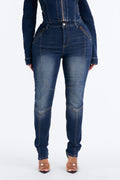 Fast Lane High Rise Stretch Skinny Moto Jeans - Dark Wash