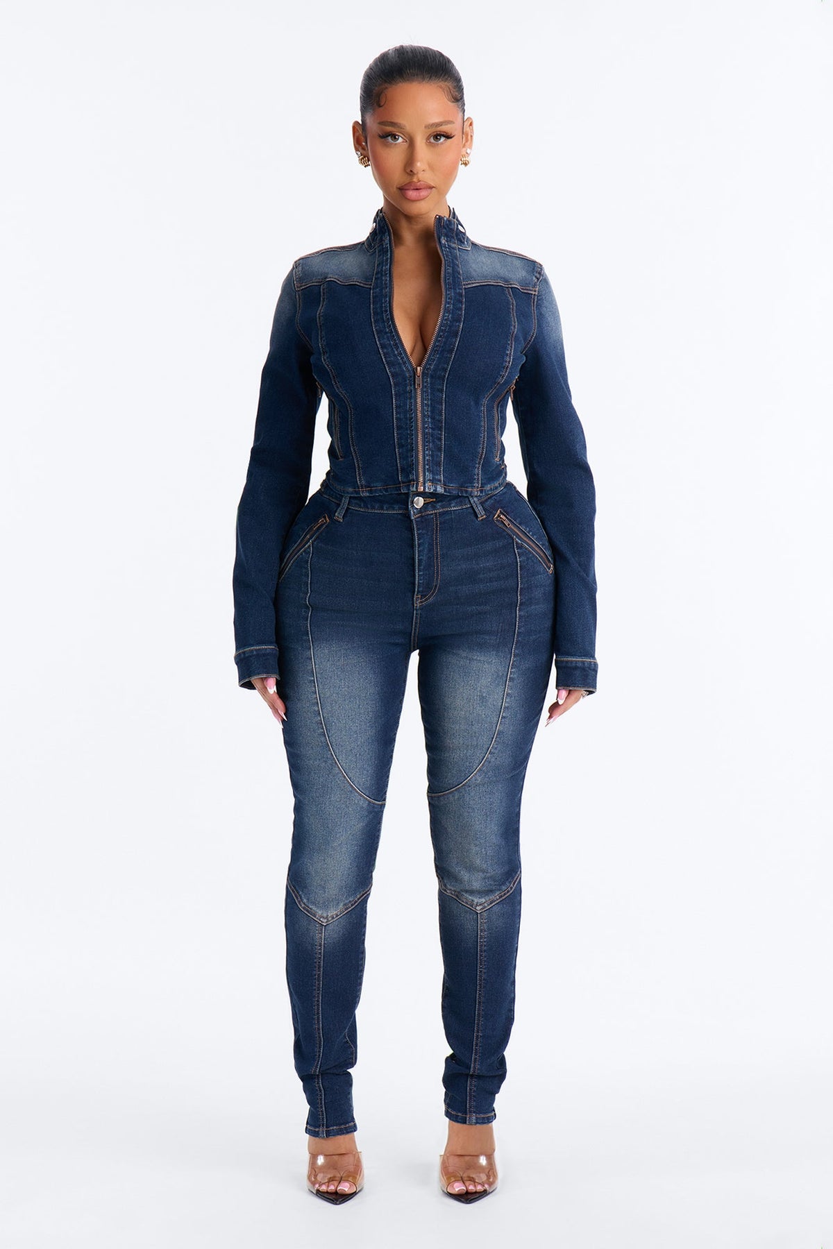 Fast Lane High Rise Stretch Skinny Moto Jeans - Dark Wash