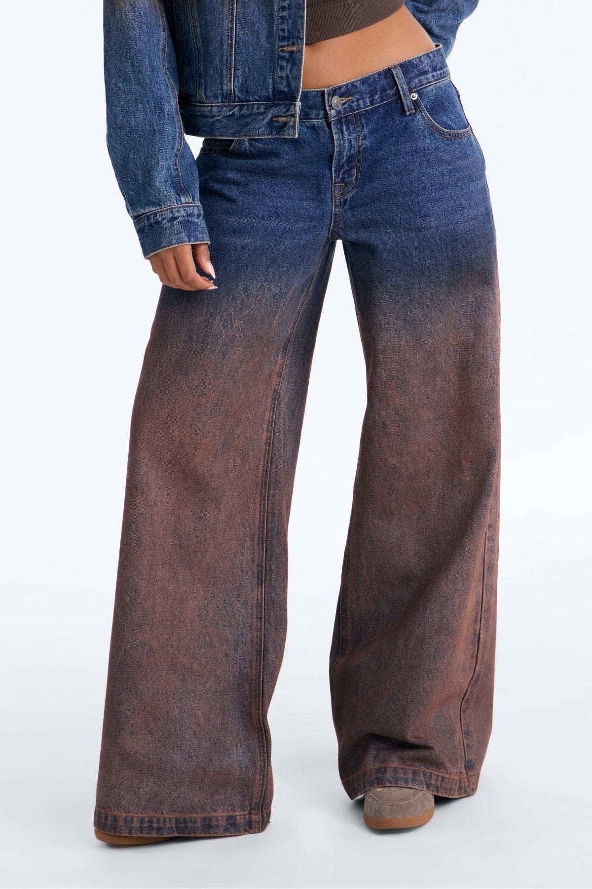Vienna Two Tone Wide Leg Jeans - Brown Combo
