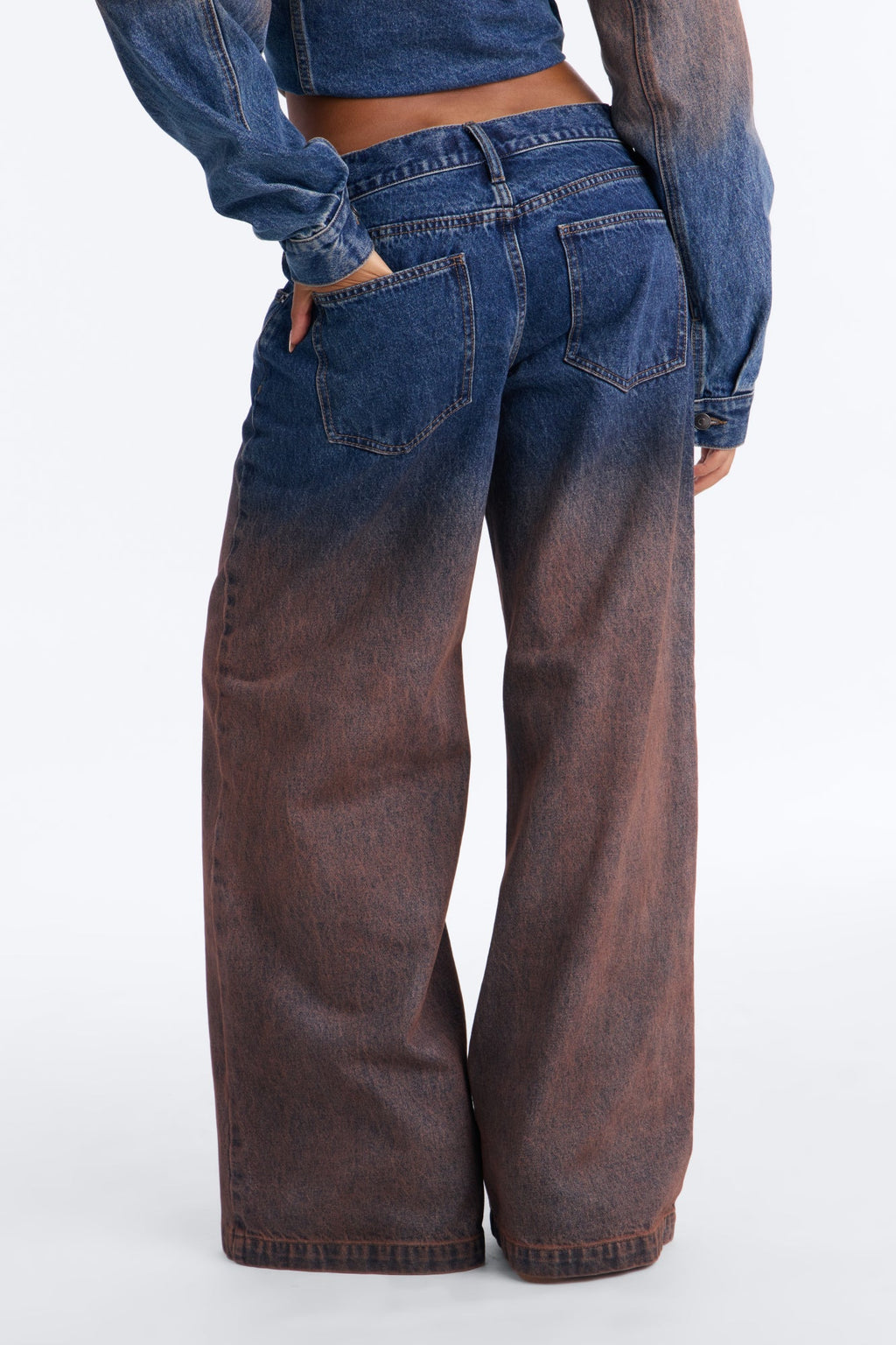 Vienna Two Tone Wide Leg Jeans - Brown Combo