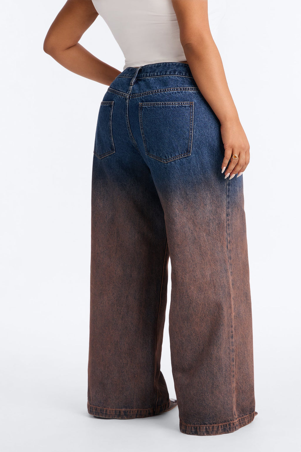 Vienna Two Tone Wide Leg Jeans - Brown Combo