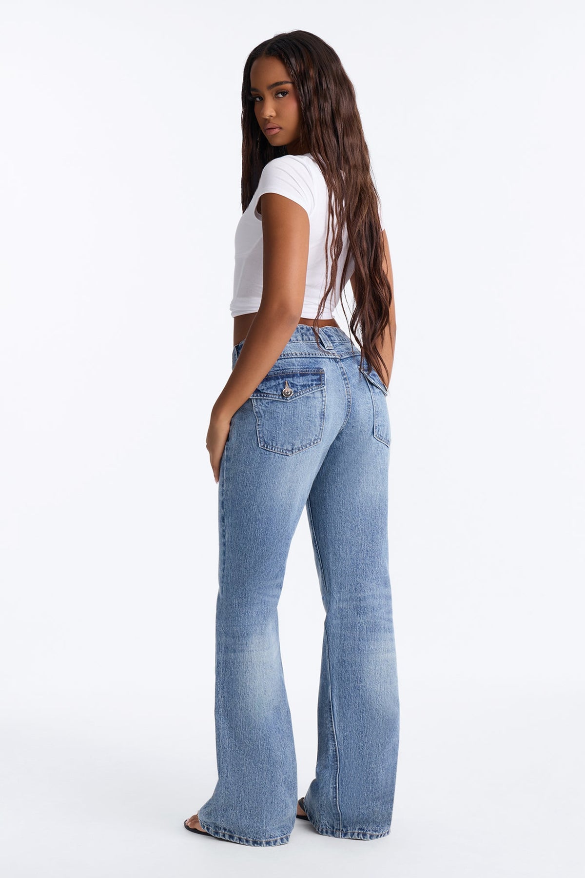 Ashley Low Rise Rigid Y2K Loose Flare Jeans - Medium Wash