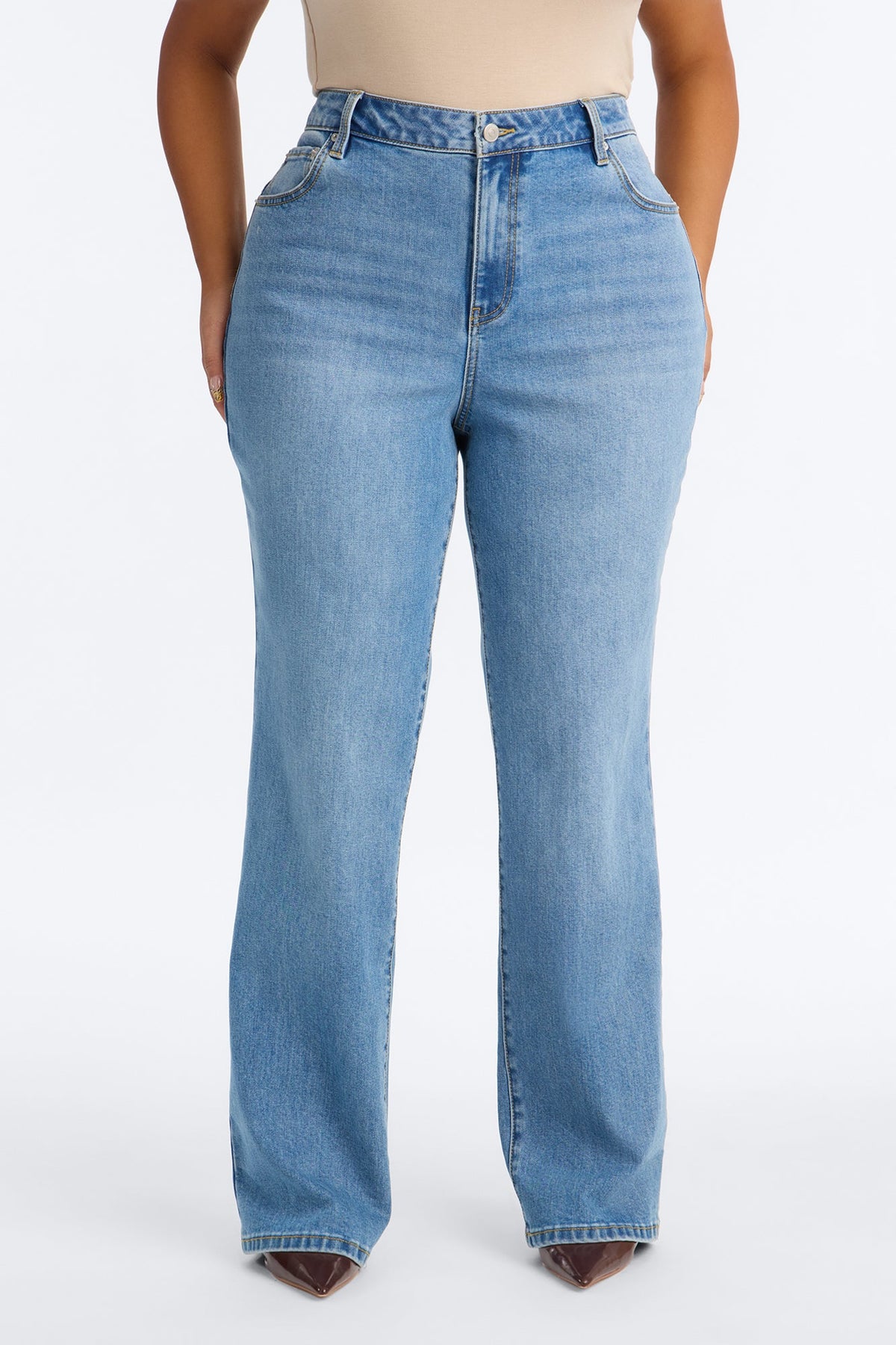 Top Tier Classic High Rise Straight Leg Jeans - Medium Wash