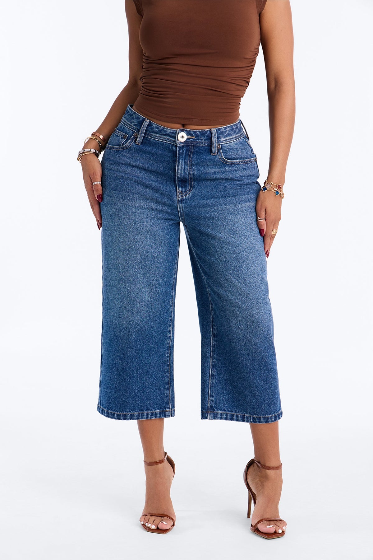 House Rules High Rise Culotte Straight Leg Jeans - Dark Wash