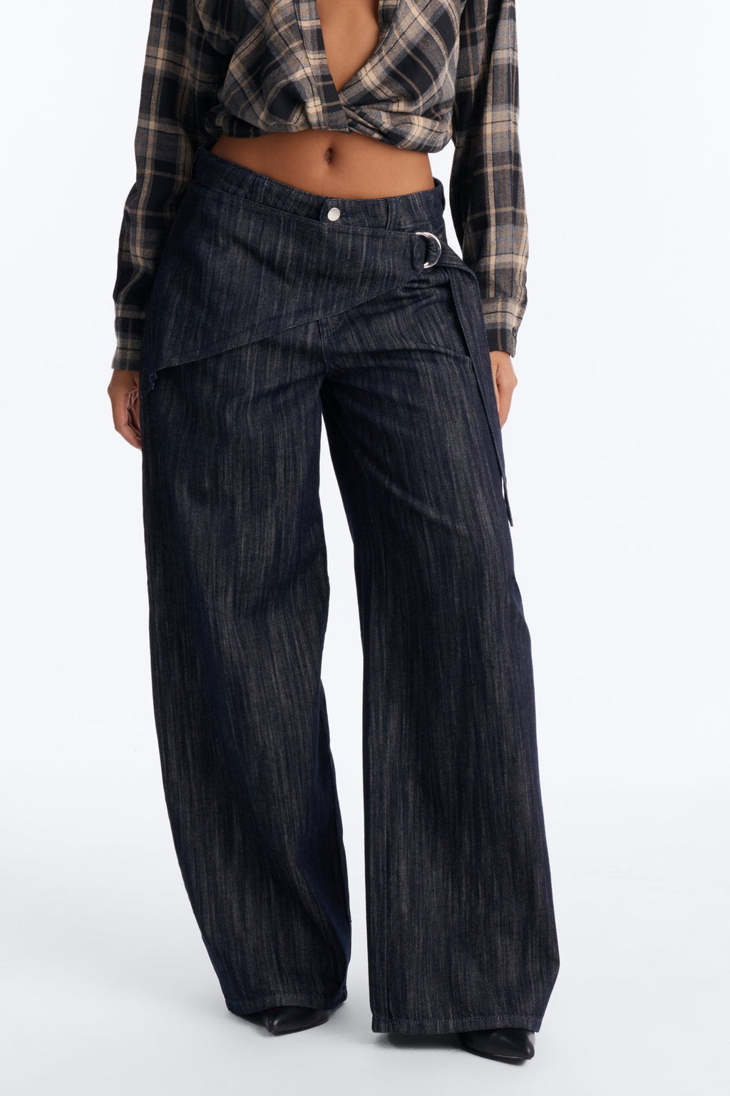 Chuffed To Bits Overlay Wide Leg Jeans - Dark Denim