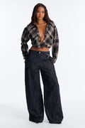 Chuffed To Bits Overlay Wide Leg Jeans - Dark Denim