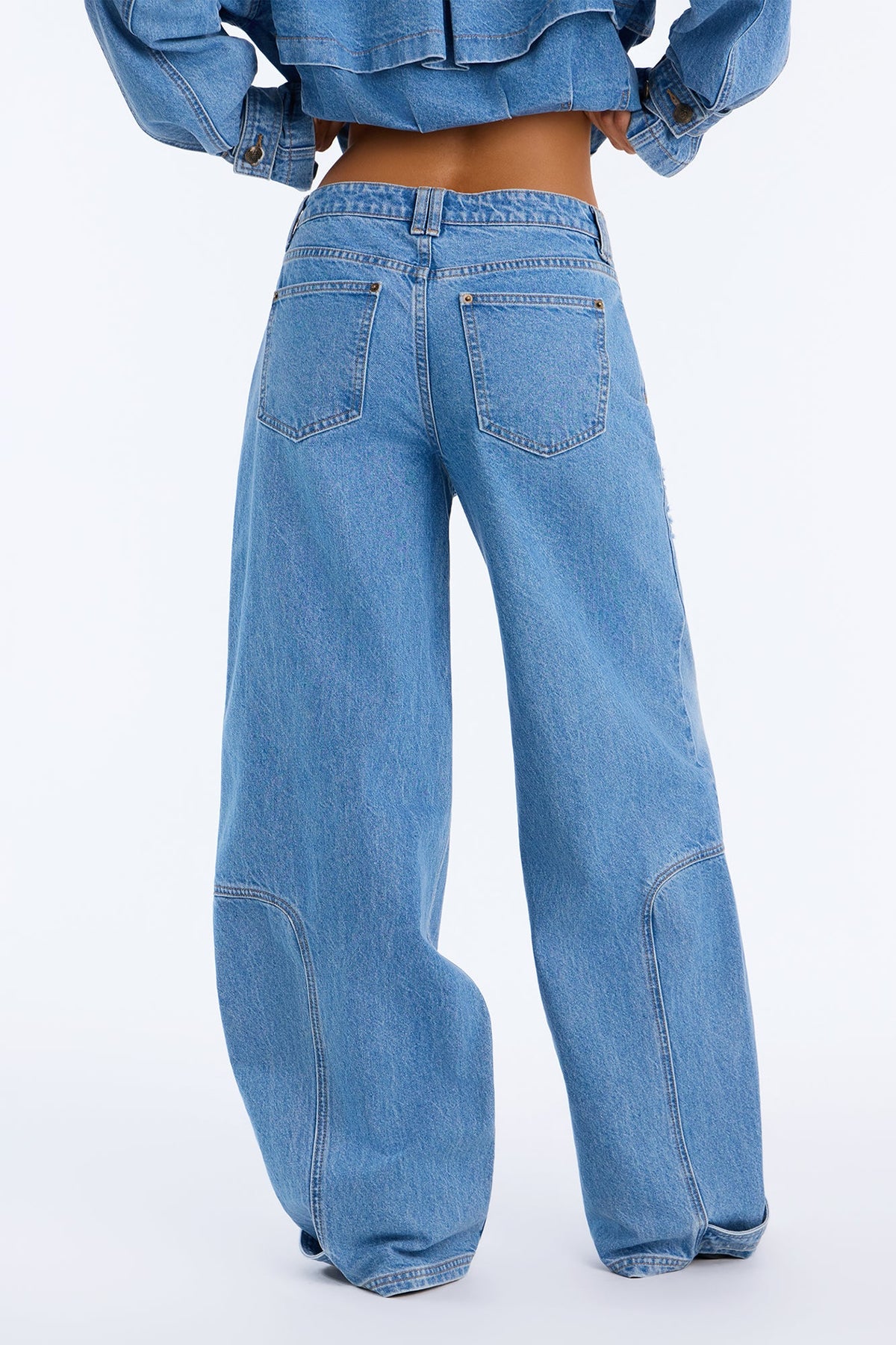 Kelsey Utility Ripped Wide Leg Jeans - Light Wash