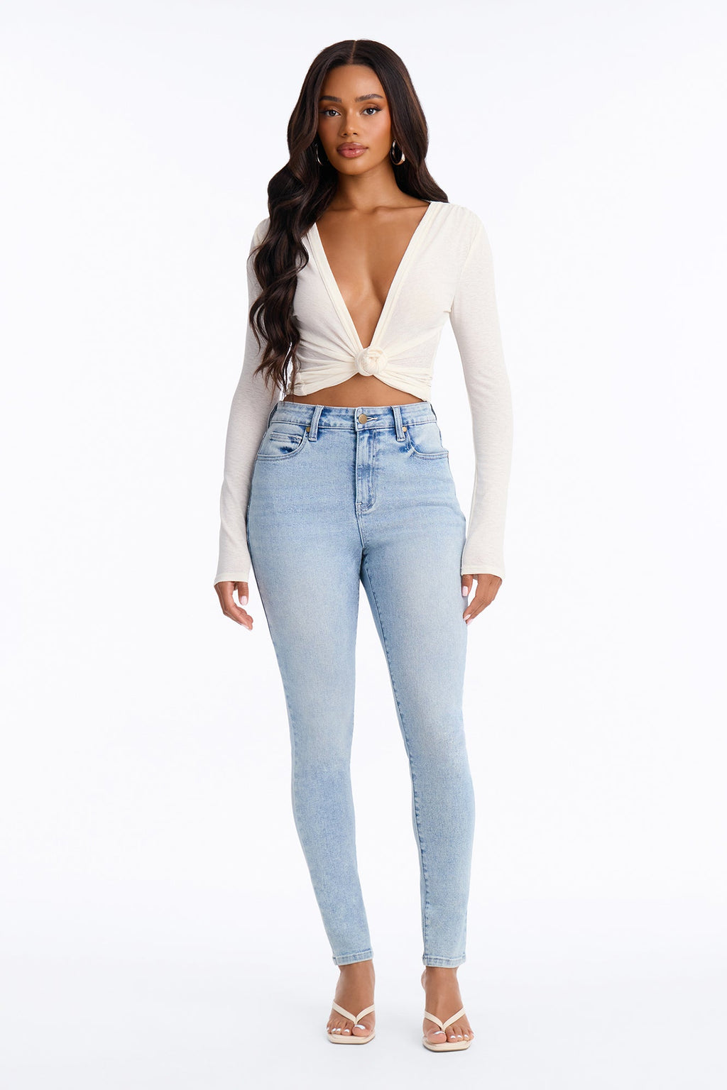 Sally High Rise Embroidered Skinny Jeans - Light Wash