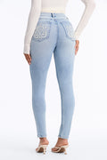 Sally High Rise Embroidered Skinny Jeans - Light Wash
