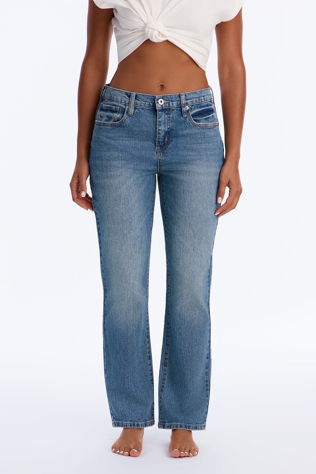 Classic Boyfriend 90s Ripped High Rise Straight Leg Jeans - Medium Wash