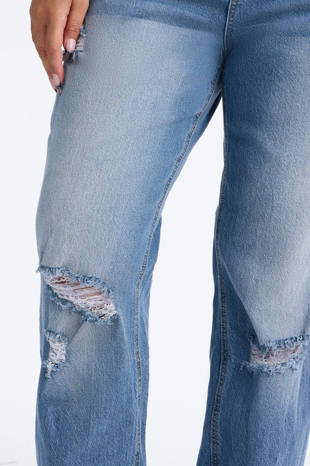 Classic Boyfriend 90s Ripped High Rise Straight Leg Jeans - Medium Wash