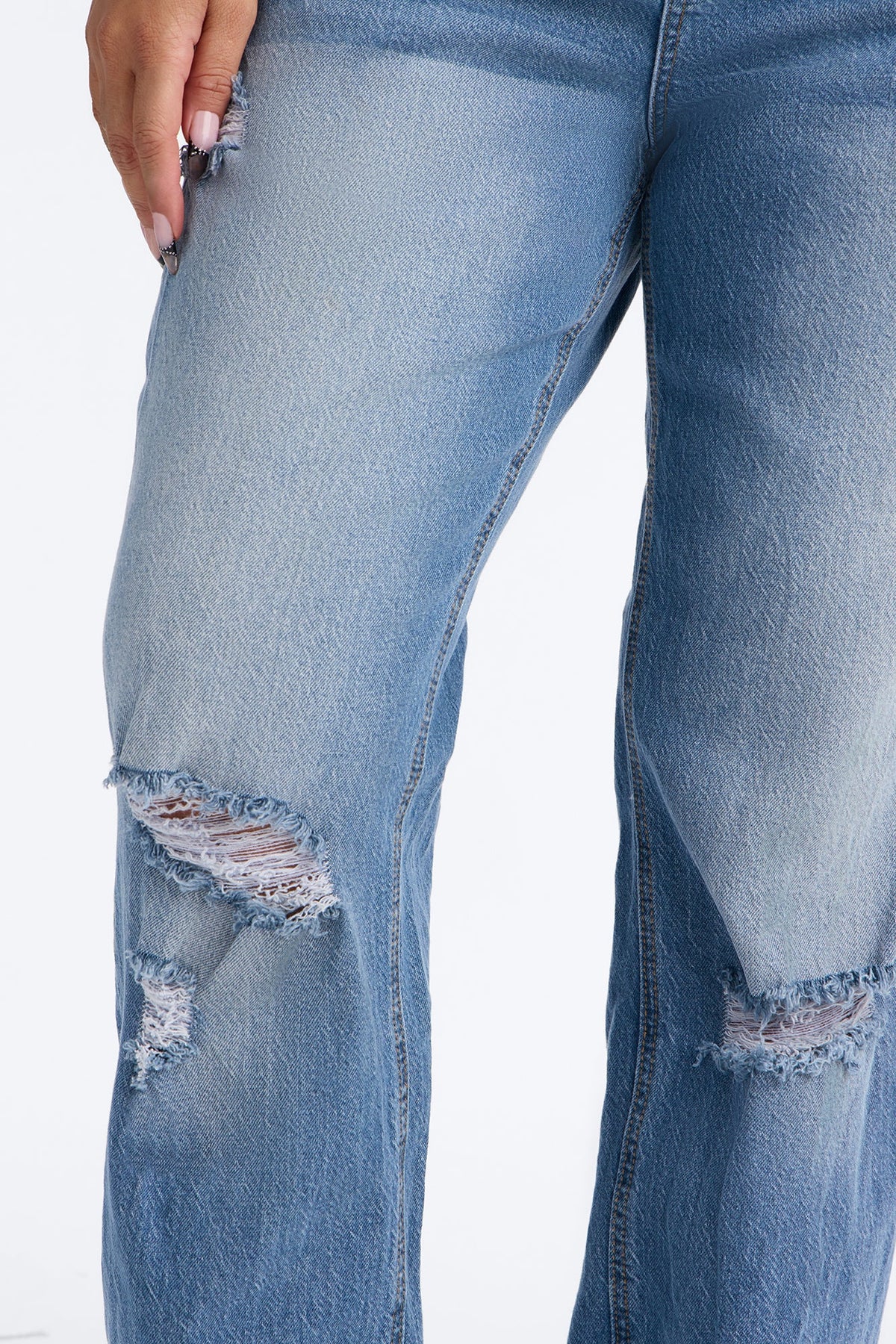 Classic Boyfriend 90s Ripped High Rise Straight Leg Jeans - Medium Wash