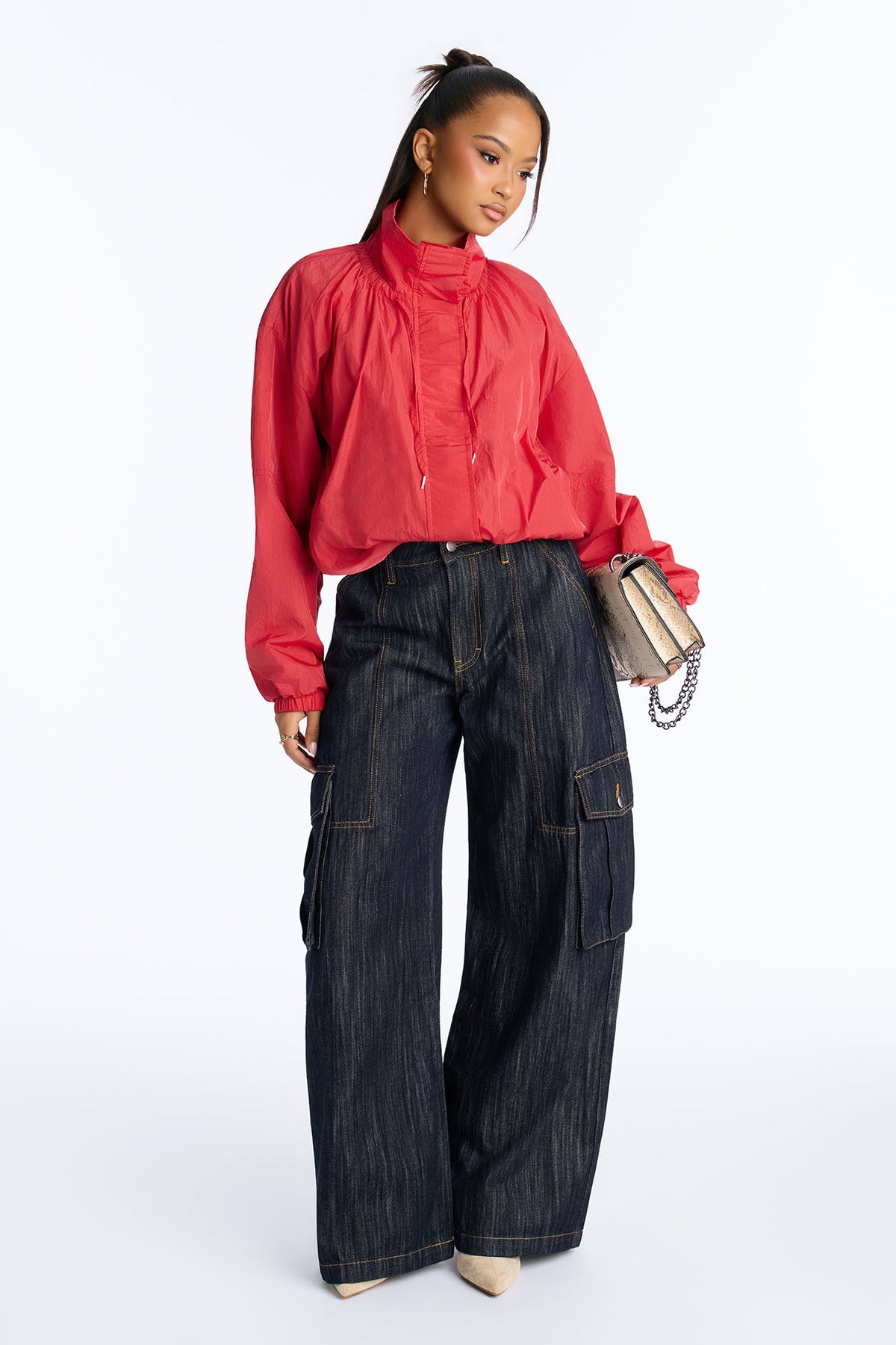 Veronique Classic Wide Leg Cargo Jeans - Dark Denim
