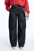 Veronique Classic Wide Leg Cargo Jeans - Dark Denim