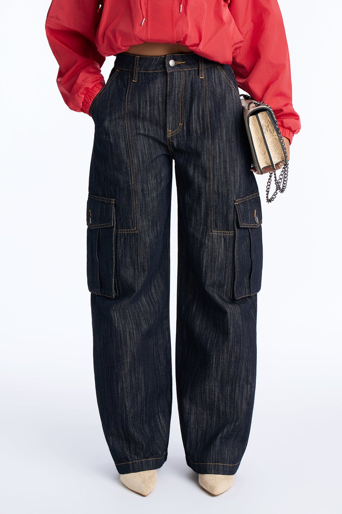 Veronique Classic Wide Leg Cargo Jeans - Dark Denim