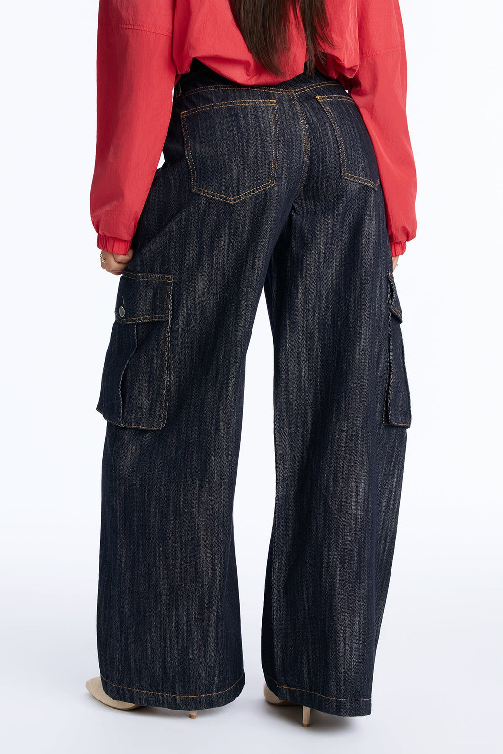 Veronique Classic Wide Leg Cargo Jeans - Dark Denim