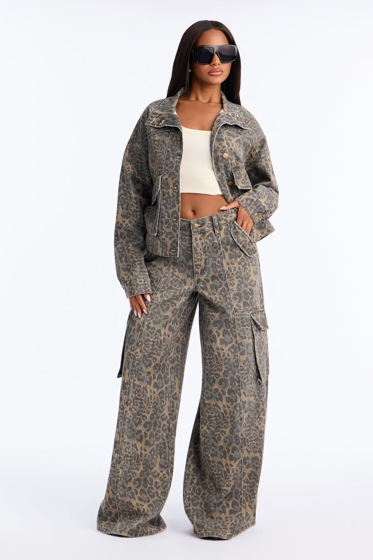 Opening Day Leopard Camo Cargo Jeans - Olive/combo