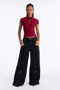 Hayley High Rise Stretch Cargo Wide Leg Jeans - Black