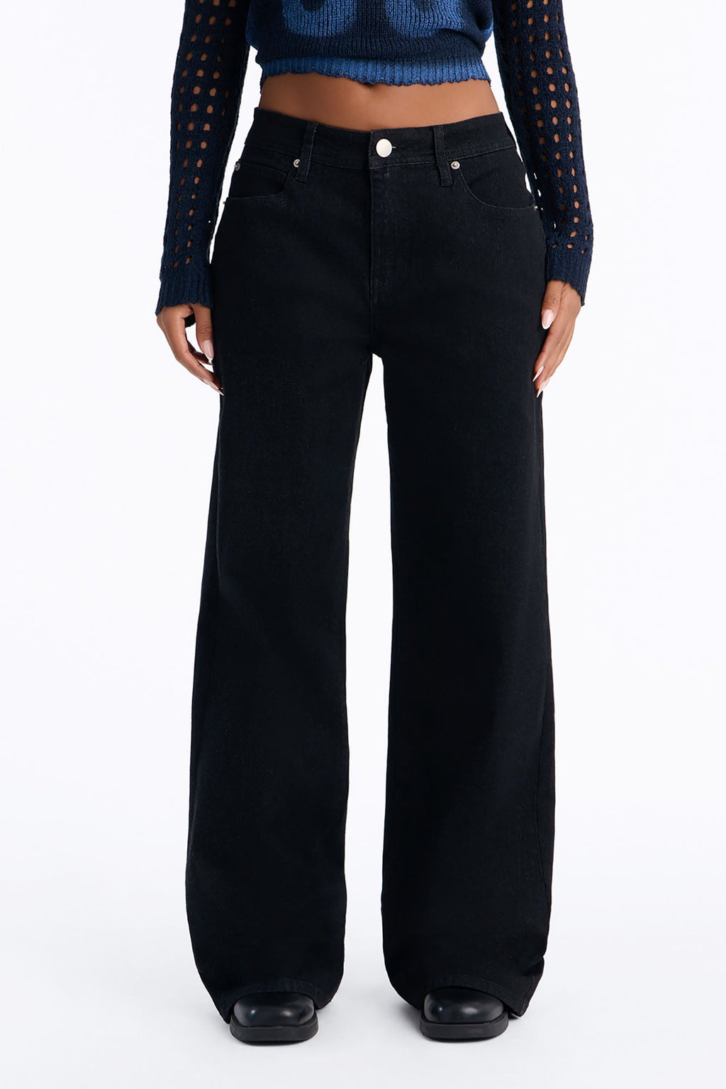 Northie Drop Waist Loose Wide Leg Jeans - Black