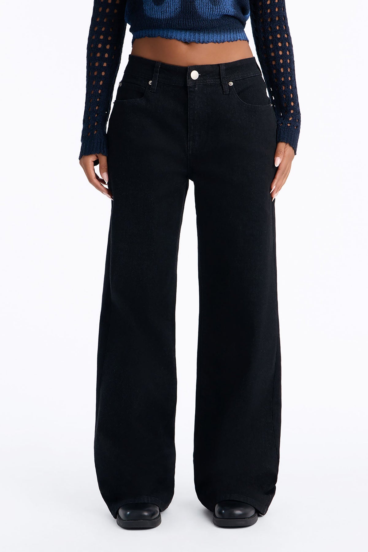Northie Drop Waist Loose Wide Leg Jeans - Black