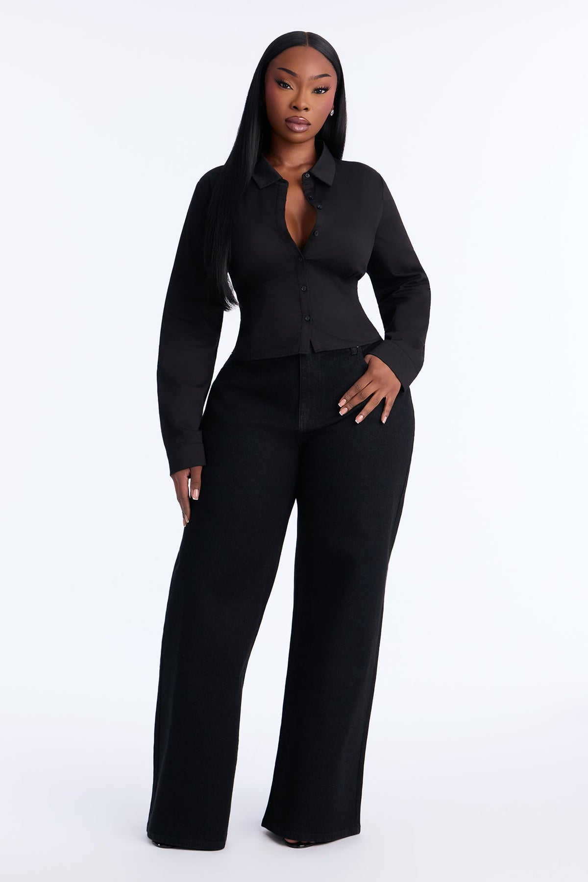 Northie Drop Waist Loose Wide Leg Jeans - Black