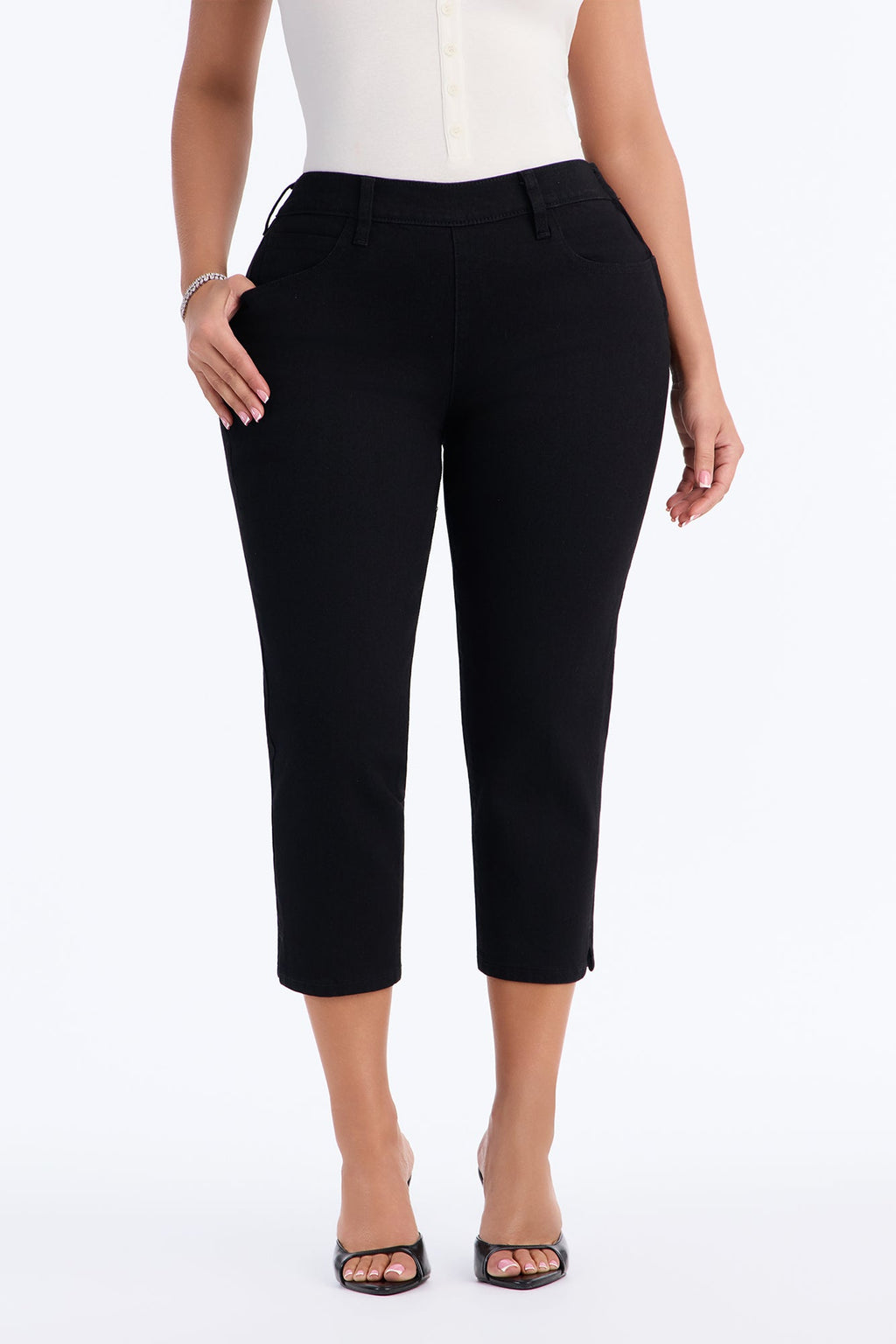 Kimmy Stretch Trouser Skinny Capri Jeans - Black