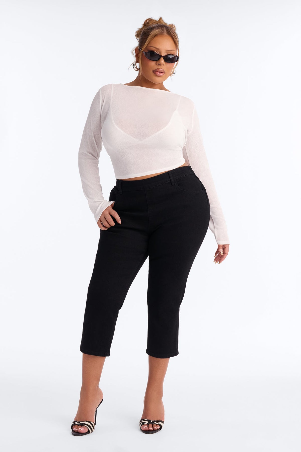 Kimmy Stretch Trouser Skinny Capri Jeans - Black