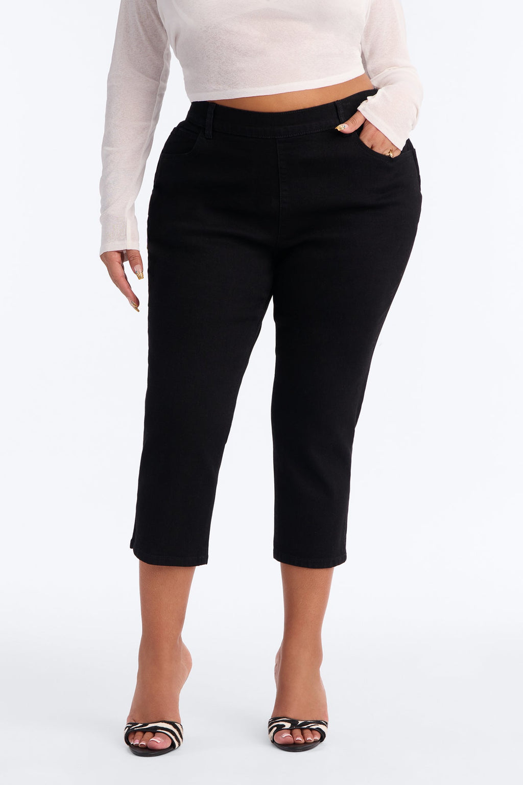 Kimmy Stretch Trouser Skinny Capri Jeans - Black
