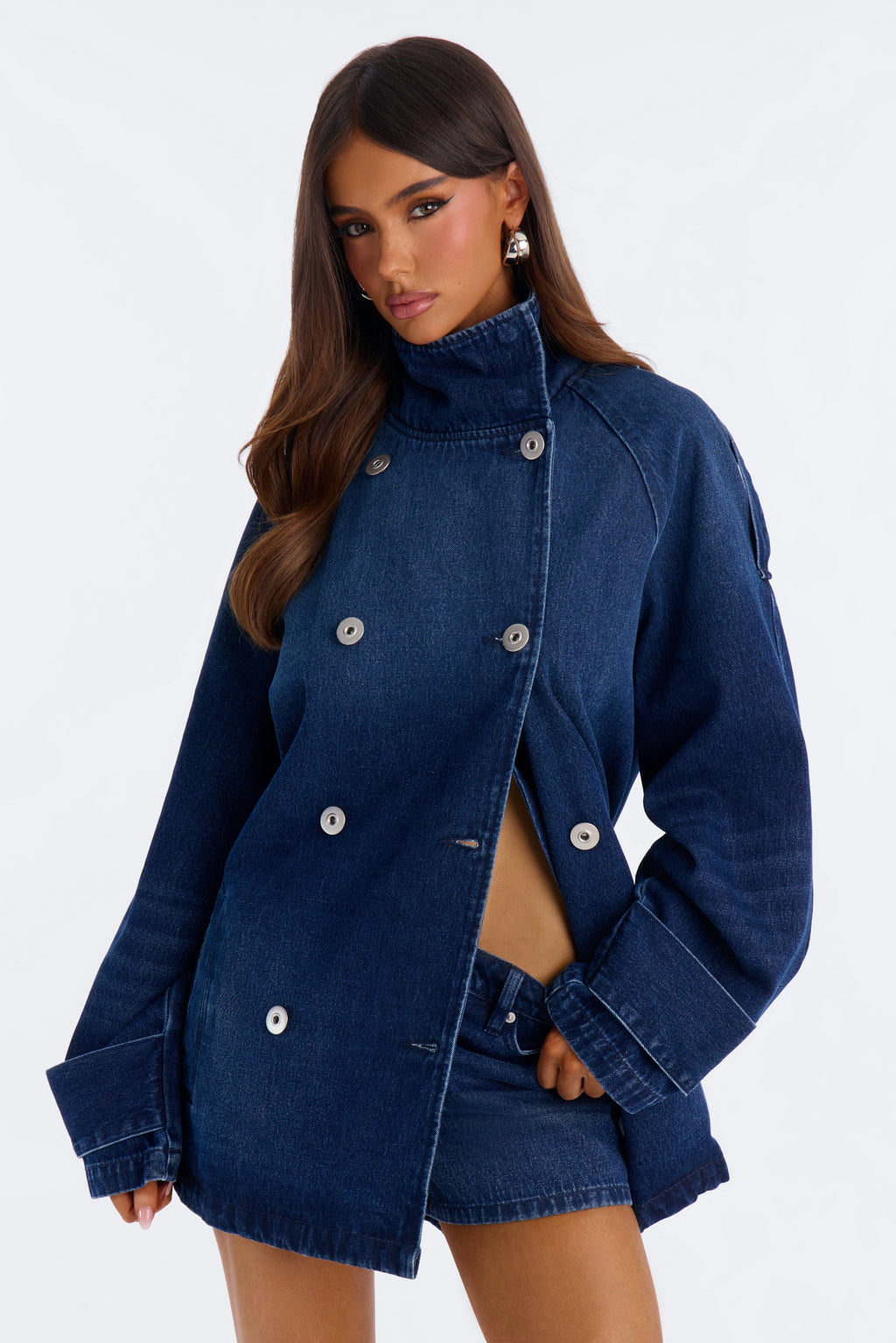 Daisy Doll Belted Denim Short Set - Dark Denim