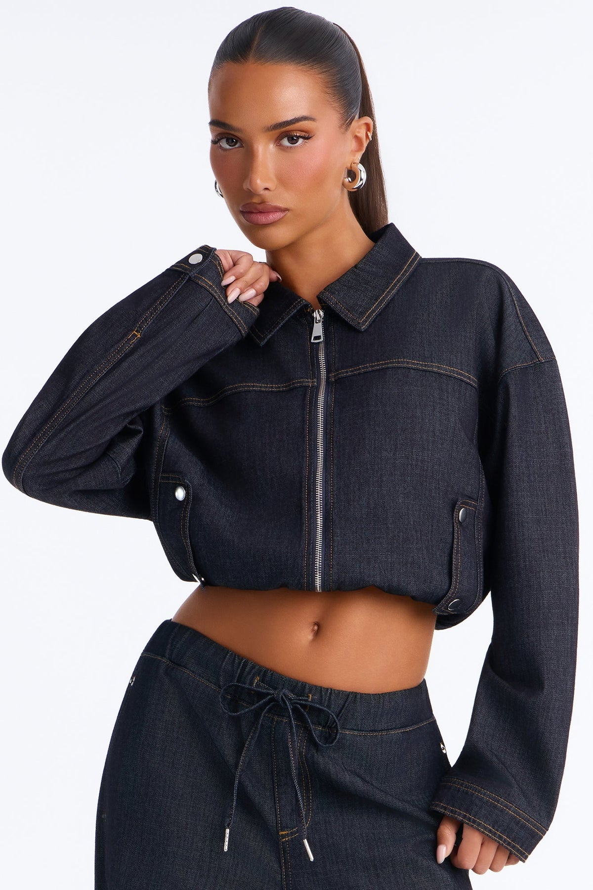 Manuela Tie Waist Denim Pant Set - Dark Wash