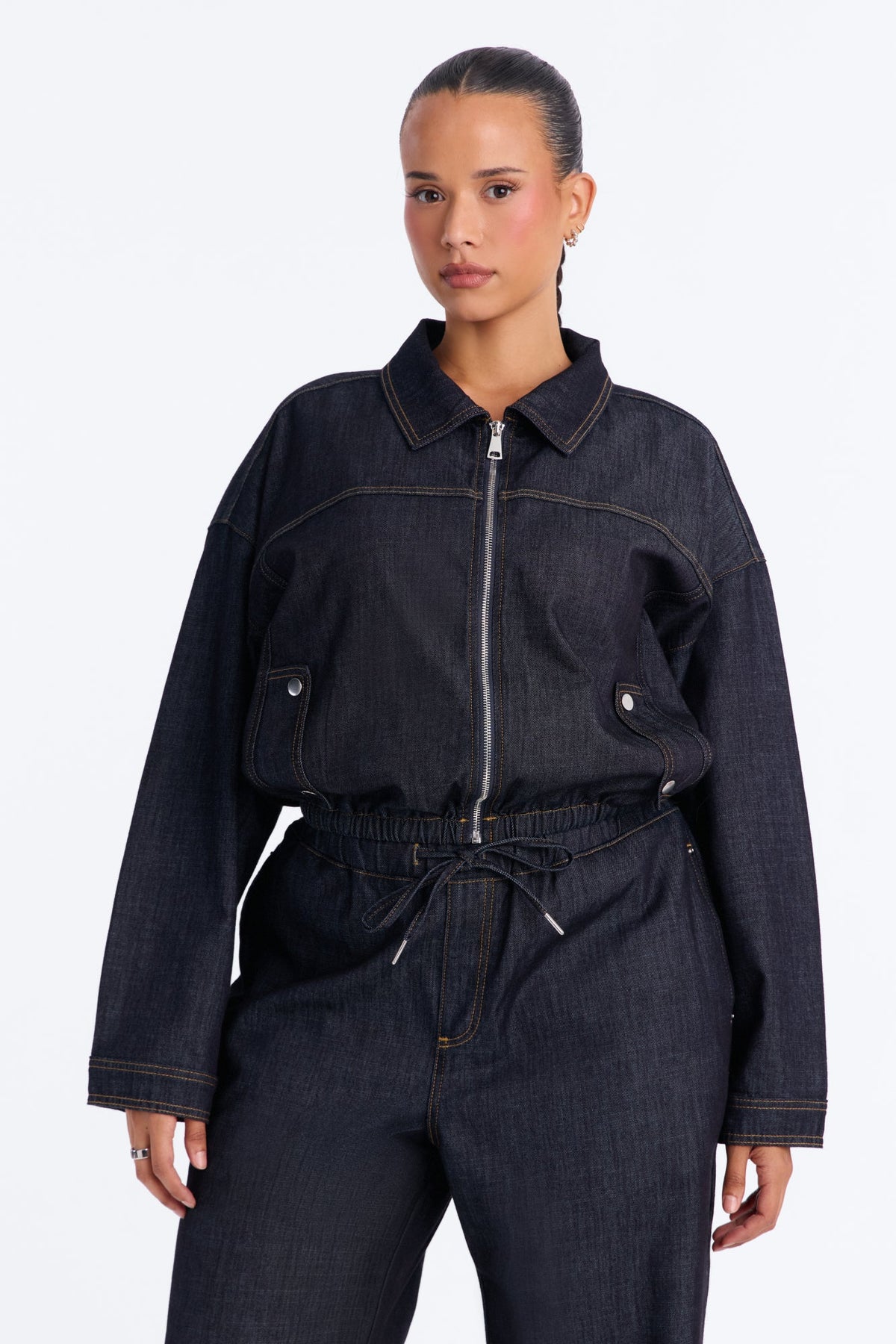 Manuela Tie Waist Denim Pant Set - Dark Wash