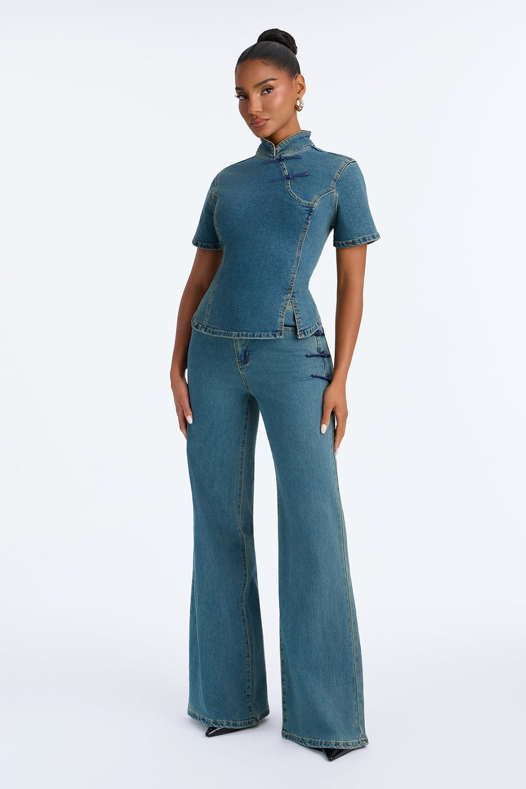 Delilah Denim Straight Leg Pant Set - Medium Wash