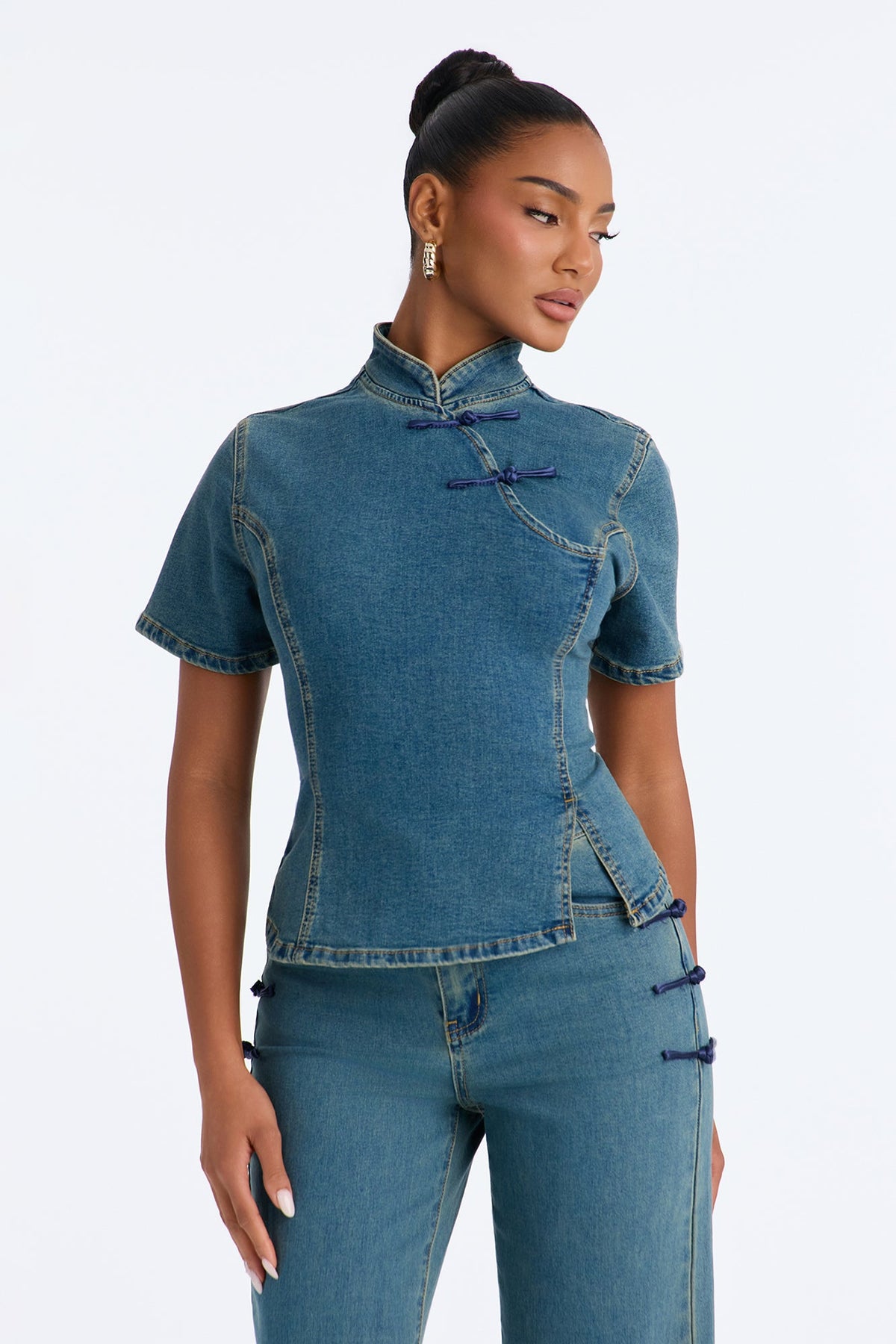 Delilah Denim Straight Leg Pant Set - Medium Wash
