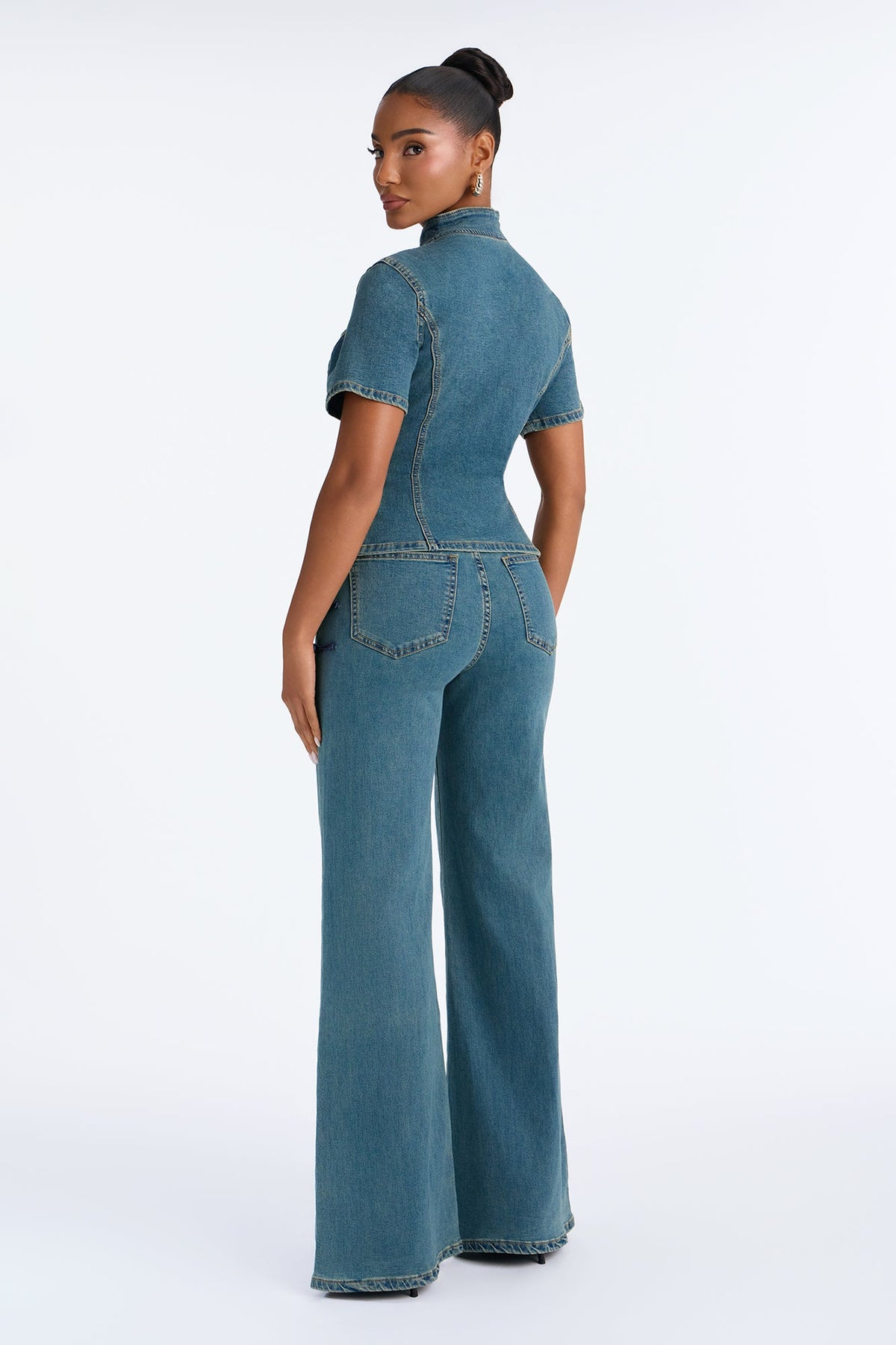 Delilah Denim Straight Leg Pant Set - Medium Wash